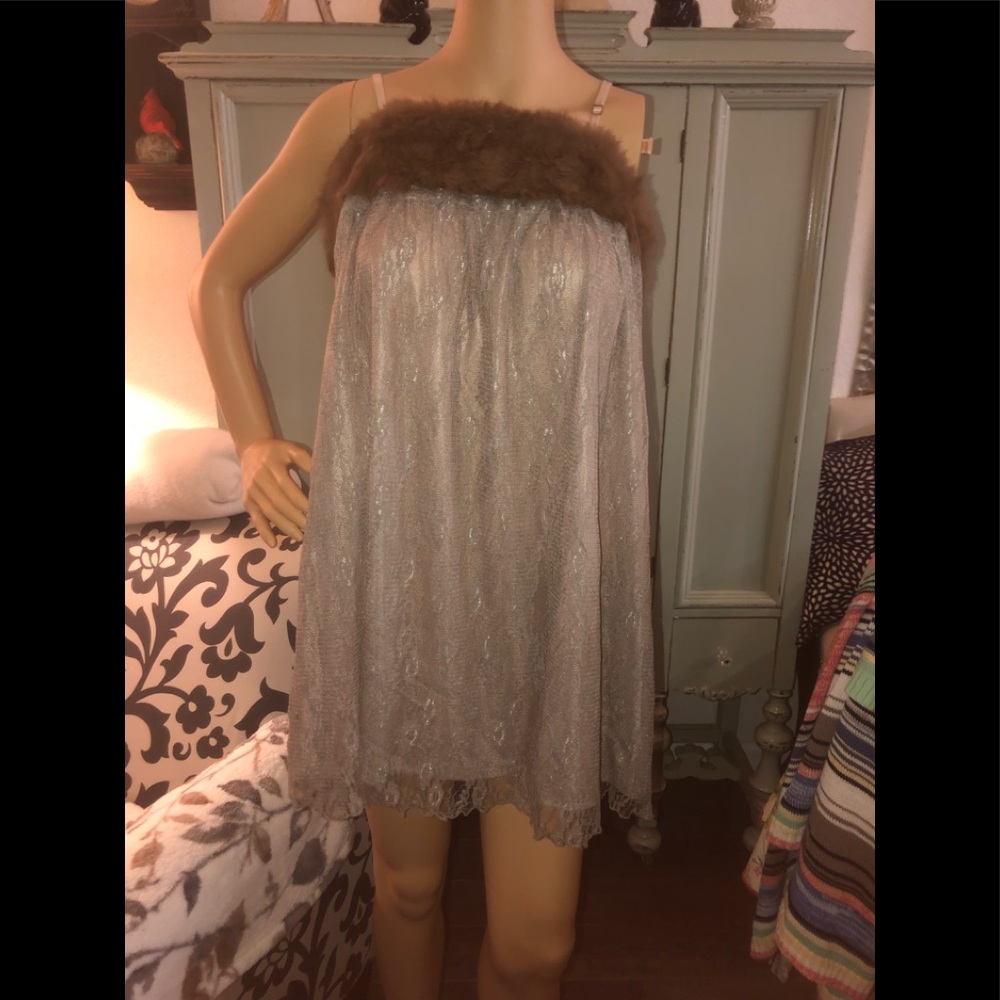 Rock Etiquette fur lace satin dress